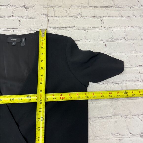 Theory Women Short Sleeve Wrap Top Blouse Shirt Size 6 Black D019 -12 - Picture 3 of 12